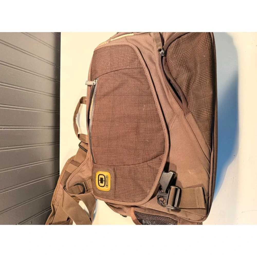 OGIO Hip Hop Messenger Bag Brown Plaid Tech Laptop Shoulder Bag Organizer